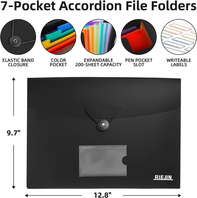 RIEJIN Accordian File Organizer 7 Pocket Expanding File Folder with Labels, Plastic Expandable File Folder for Documents Letter Size A4 Papers - Black - Image 3